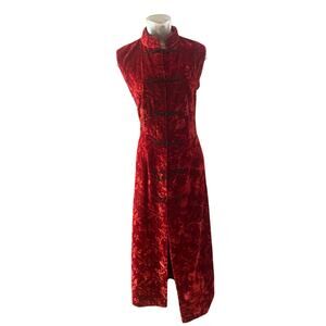 Vintage 90's VICTORIA'S SECRET Collection Velvet Burnout Cheongsam Dress GOTH L